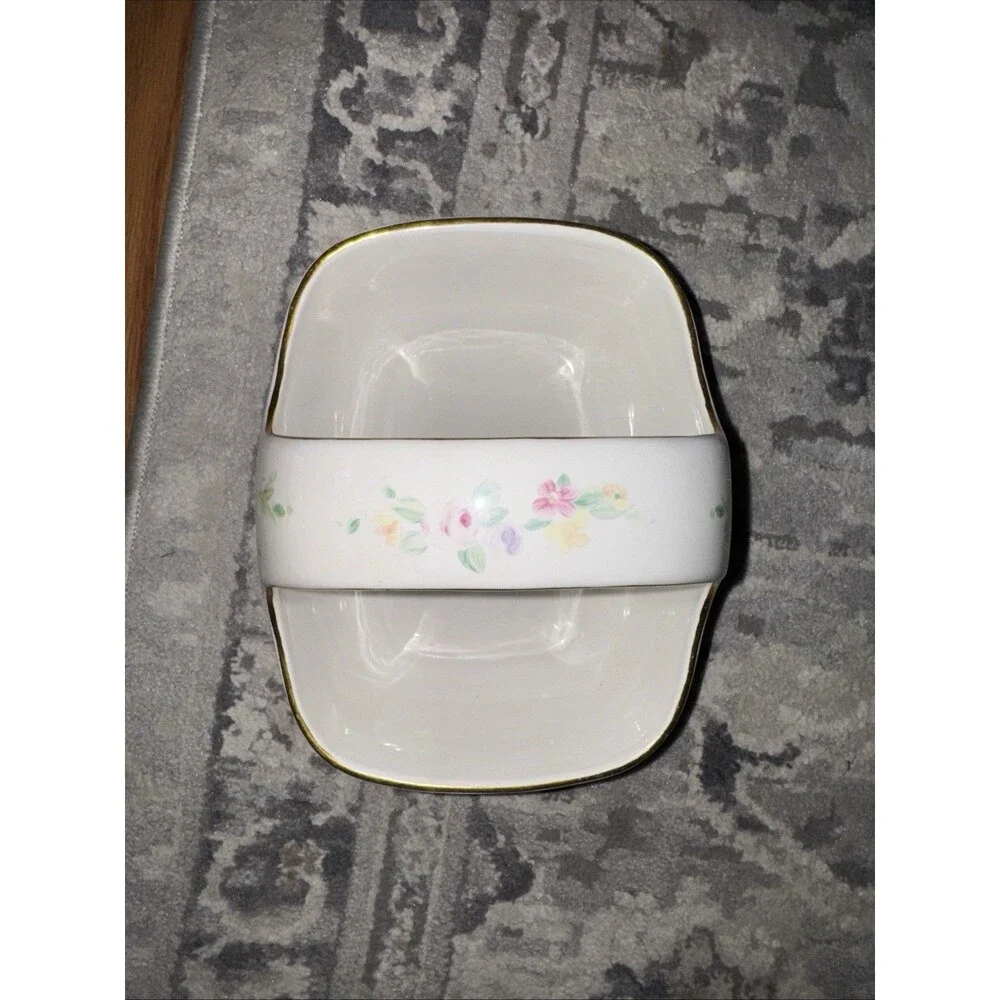 Vtg Ceramic Basket Handle Floral Pastel Gold Trim 1980s 8x6” Teleflora Easter